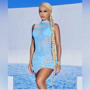 Matte Collection x Saweetie Sheer Light Blue Mesh Swim Cover-Up Dress
